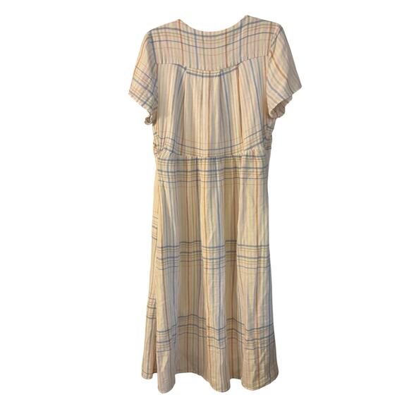 Madewell Linen Blend Clara Midi Dress Plaid Size Medium Muted Blush Pockets - Picture 2 of 8